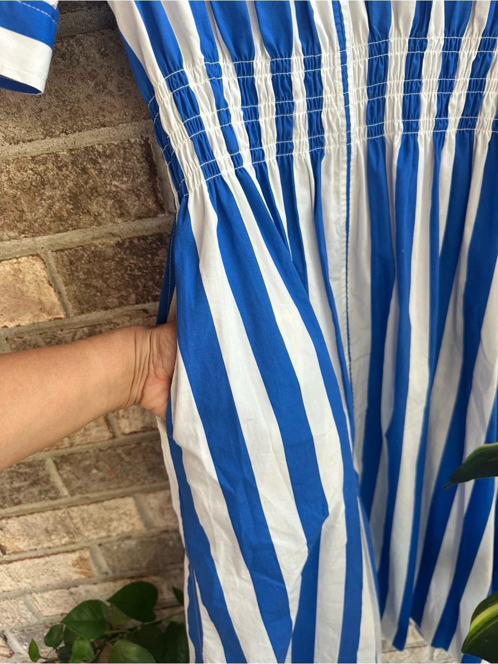 SOLID & STRIPED Blue & White Striped Midi Delilah v neck Cotton Dress w/pockets - Picture 6 of 10